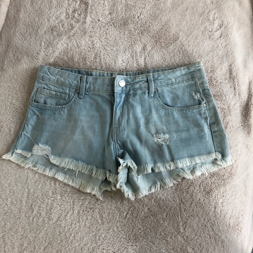 Forever 21 Light White Washed Frayed Denim Shorts